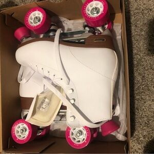 White Roller Skates with Pink Wheels